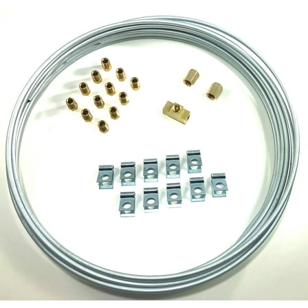 The Stop Shop 25 ft of 3/16 Steel Brake Line W/Unions, Clips, Fittings, Tee