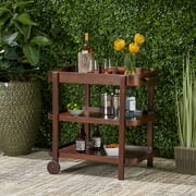 Noble House Audrielle Valley Traditional Brown Mahogany Acacia Outdoor Kitchen Serving & Storage Cart