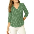 thumbnail image 5 of INSPIRE CHIC Valentine's Day Women's Blouse V Neck 3/4 Sleeves Polka Dots Button Front Top 3XL Olive Green, 5 of 6