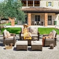 thumbnail image 7 of MEISSALIVVE 7 Pieces Patio Furniture Sets,Outdoor Rattan Conversation Set with 2 Wood Armrest Swivel Chairs, 2 Ottoman, 2-Seat Sofa & Coffee Table(Beige), 7 of 7