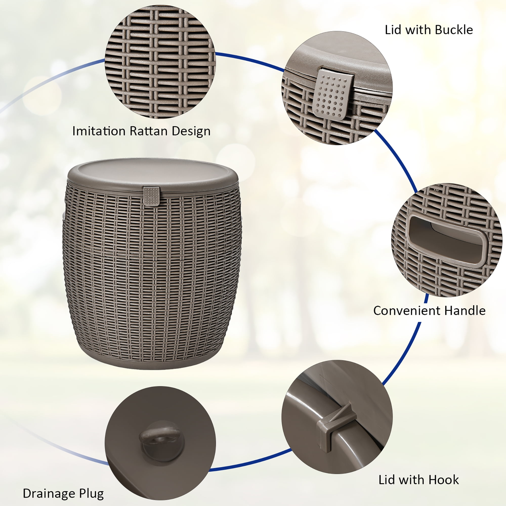 Costway 9.5 Gallon 4-in-1 Patio Rattan Cool Bar Cocktail Table Side Table Brown