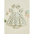 thumbnail image 5 of Baby Toddler Girls Summer Romper Dress 3 6 12 18 Months Flying Sleeve Floral Print Sweet Romper with Headband, 5 of 9