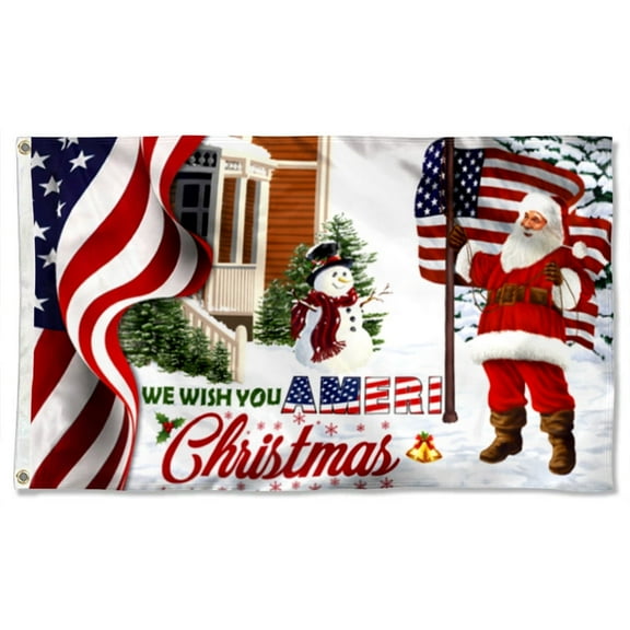 Santa Claus US Grommet Flag We Wish You Ameri Christmas Flag 3x5Feet Banner with 2 Brass Grommets
