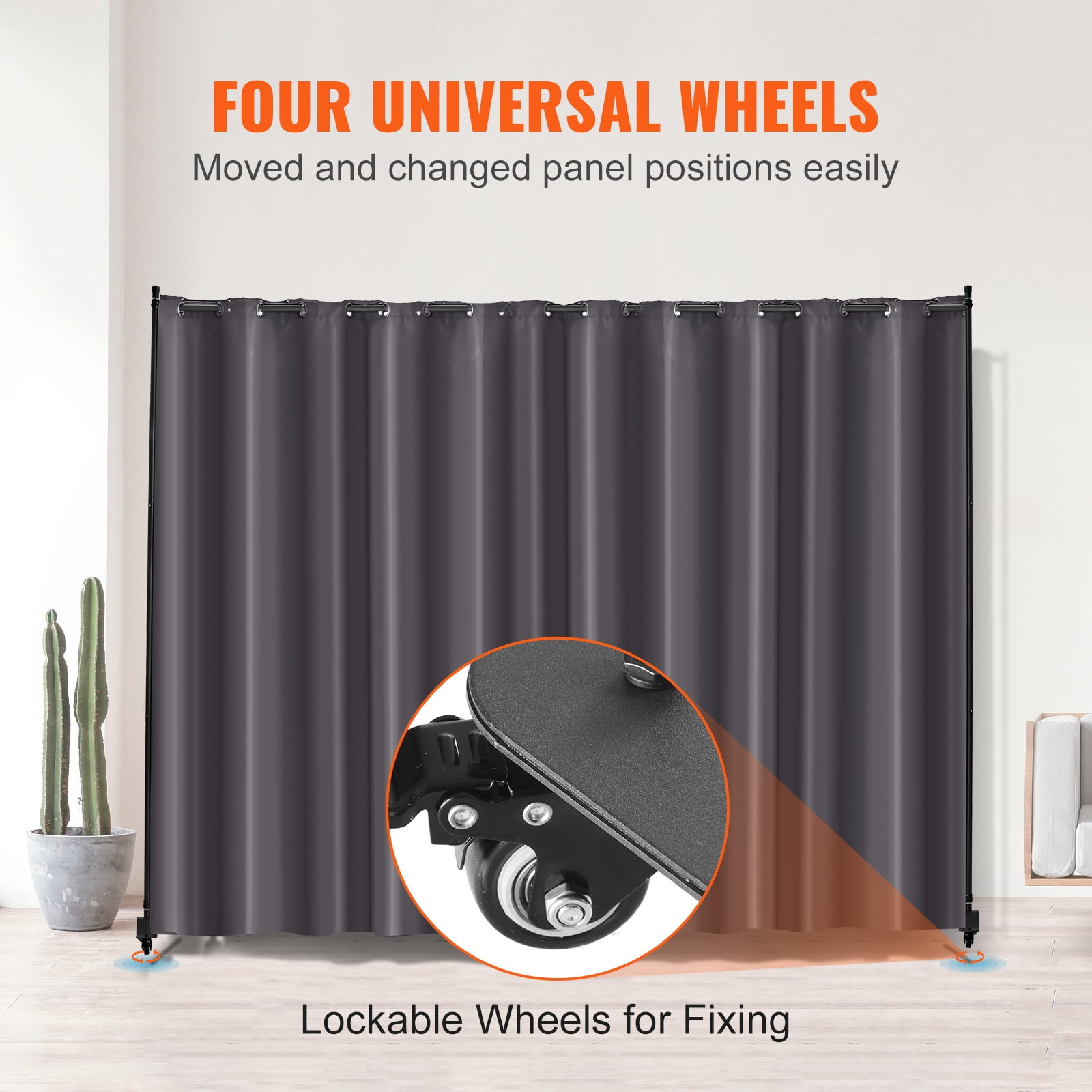 KFFKFF Space Partition, Movable Panel Separator with Casters Curtain Stand, Independent Privacy Shield for Workspace, Sleeping Area, Meal Space, Learning Zone, Ashen