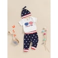 thumbnail image 4 of Hirigin My First 4th of July Baby Boy Outfit Newborn Short Sleeve Romper+Pants+Hat 0 3 6 12 Months Fourth of July Clothes Set, 4 of 8