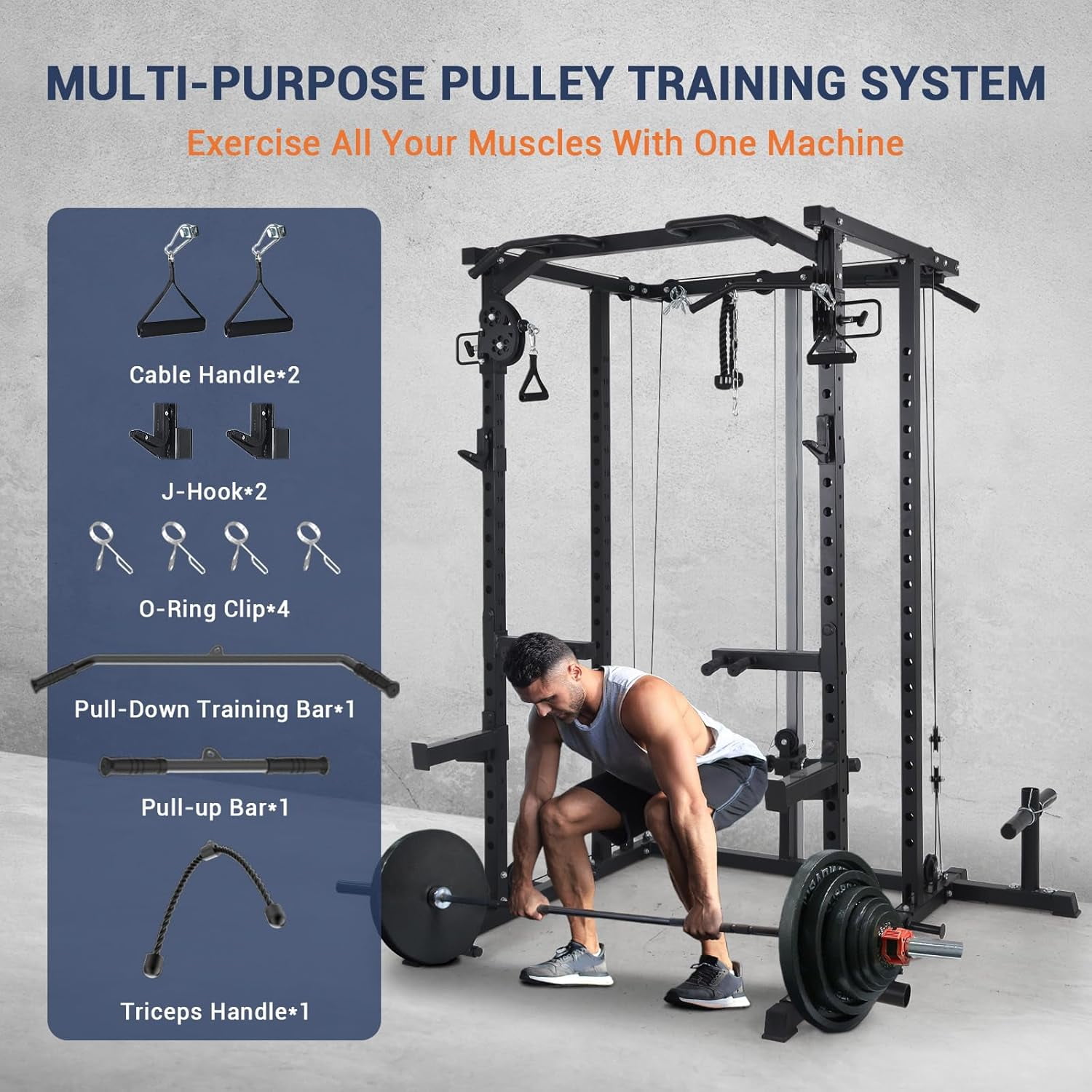 Smith Machine, 2000LBS Power Cage with Dual Pulley Cable Crossover System for Home Gym,Heavy-Duty Steel Construction