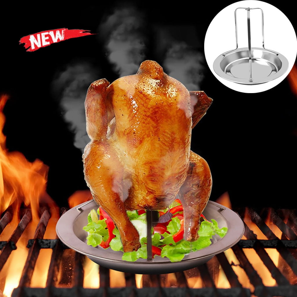 Roast Chicken Holder Stainless Steel Upright Roaster Rack BBQ Stand Grilled Pan 