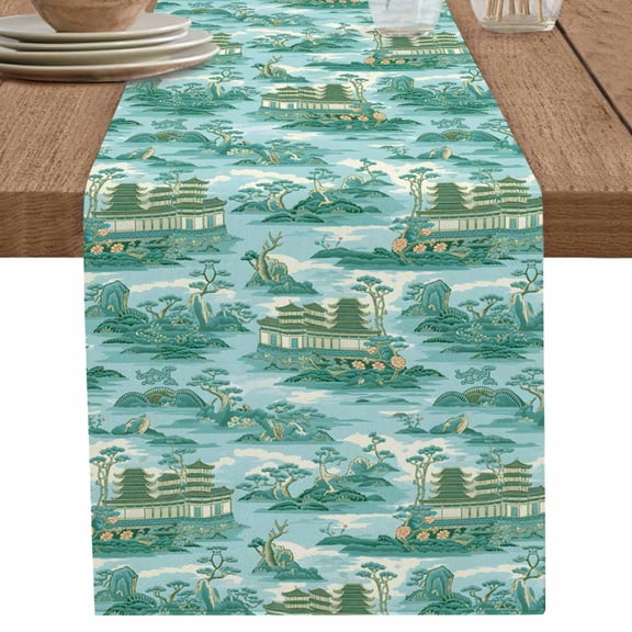 nqOlkjepod Turquoise Garden Table Runner 72 Inches Long Farmhouse Dress Scarves, Modern Art Building Rock Landscape Dining Tablerunner for Coffee Table/Kitchen Island/Party Décor, 13" x 72"