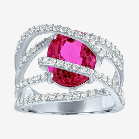 Womens Lab Created Red Ruby Sterling Silver Cocktail Ring