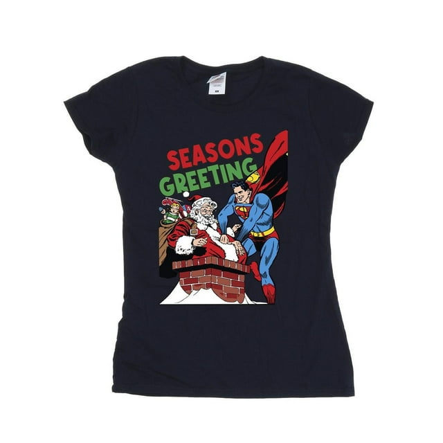 DC Comics T-Shirt en Coton pour Femmes Superman Santa Comic