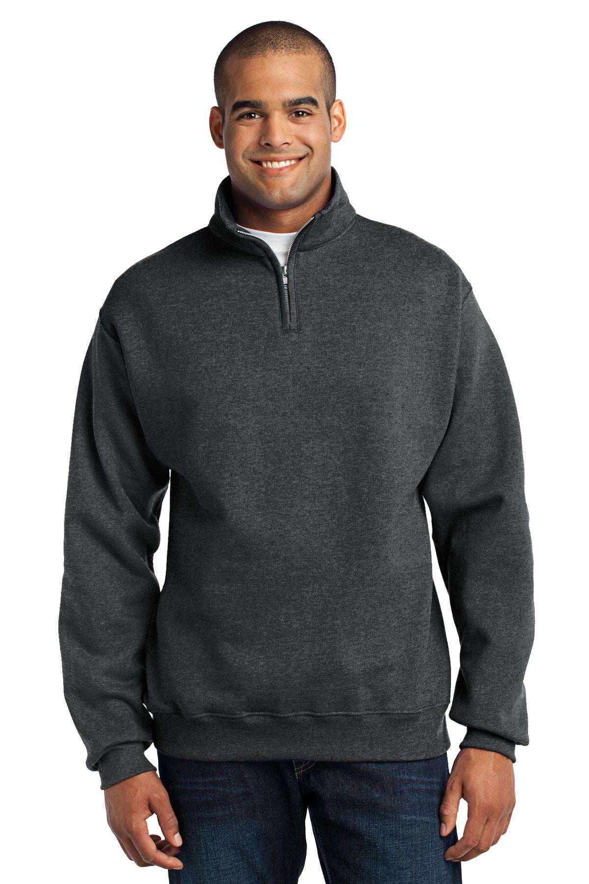 Medium Jerzees Adult NuBlend Quarter-Zip Cadet Collar Sweatshirt Black Heather 
