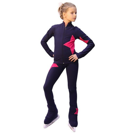 IceDress Figure Skating Outfit - Star (with Pants) (Gray-Blue with Raspberry)