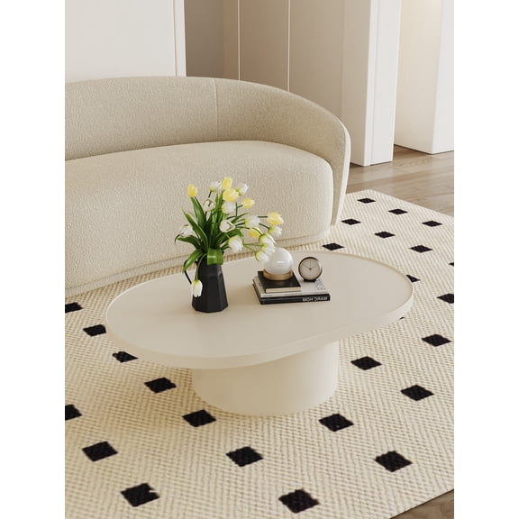 39.4-Inch Oval Coffee Table with Creamy White Finish