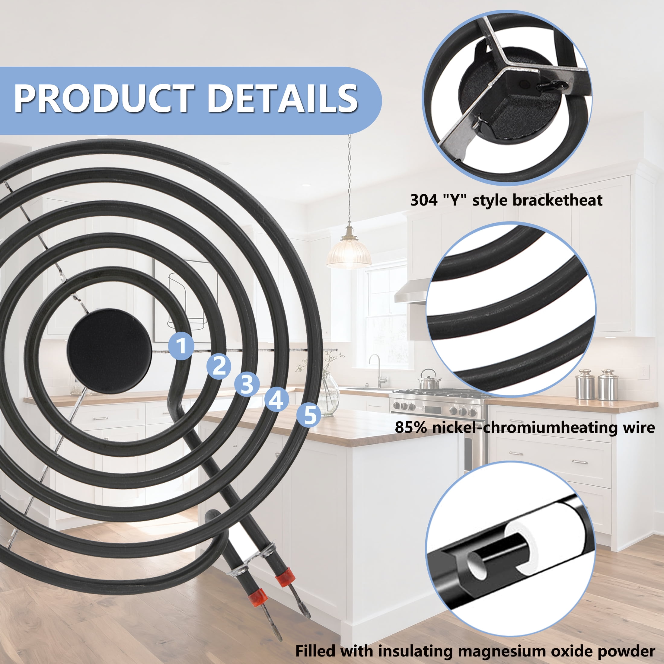 MP21YA 8" Electric Range Burner Element Replacement Set & Drip Pans W102903530 Fit for Whirlpool Amana Maytag Electric Stove Burner Element