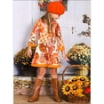 thumbnail image 7 of Girls Orange & Brown Long Sleeve Paisley Print A-Line Twiggy Dress, Orange, Size: 4T/5Y, 7 of 7