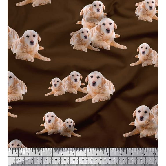 Soimoi Silk Fabric Golden Retriever Dog Print Fabric by The Yard 42 Inch Wide