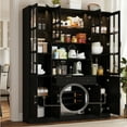 thumbnail image 5 of MEISSALIVVE 78.7" Kitchen Pantry Cabinet with Glass Doors & LED Lights, Freestanding Storage Hutch with Shelves, Black Pantry Cupboard, 62.99" W x 15.7" D, 5 of 6