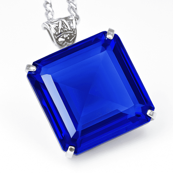 Lab Created Blue Topaz 99 Ct Square 925 Sterling Silver Certified Gems Pendant