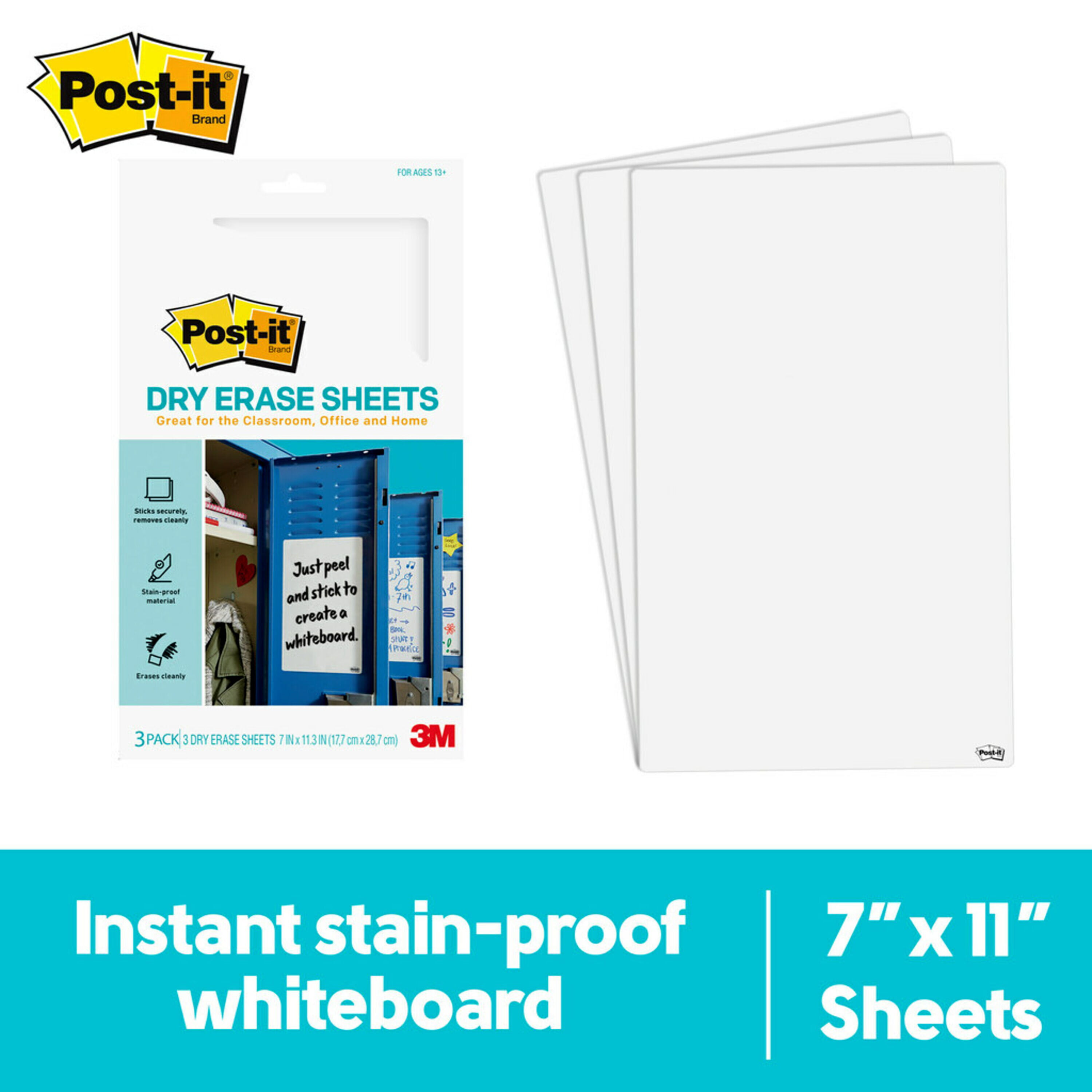 Post-it Super Sticky Dry Erase Sheets, 7 in x 11.3 in, 3 Sheets Total