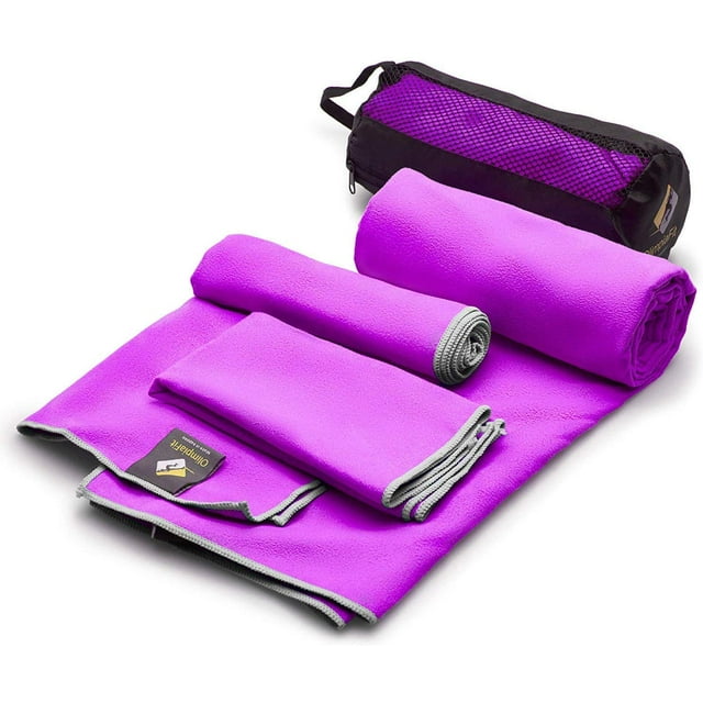 Olimpiafit Toalla De Secado Rápido – Paquete De 3 Tamaños De Toallas De Viaje De Microfibra Ligera Con Bolsa – Juego De Toallas De Secado Rápido Para Camping, Playa, Gimnasio, Mochilero, Deportes, Yog