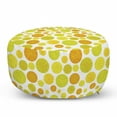 thumbnail image 1 of Abstract Pouf Cover with Zipper, Circular Round Forms Spinning Oval Contemporary Geometry, Soft Decorative Fabric Unstuffed Case, 30" W X 17.3" L, Lime Green Ginger and White, by Ambesonne, 1 of 5