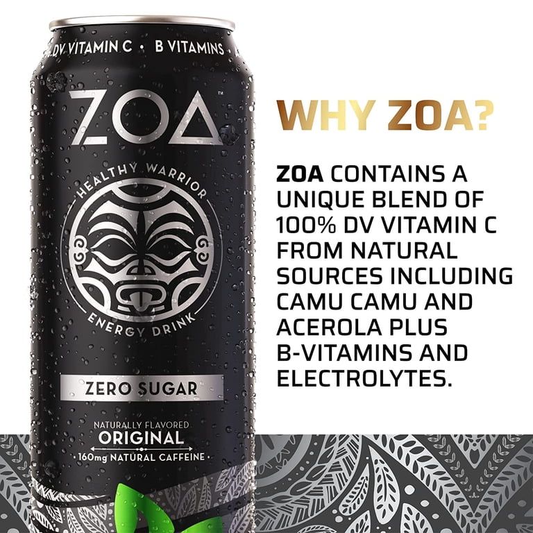 ZOA ENERGY 12-Pack 16oz Can - Zero Sugar Original Healthy Energy