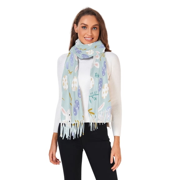 Winter Scarves for Women Easter Egg and Bunny Rabbit Fashion Pashmina Shawl Wraps Long Blanket Scarf for Fall Spring