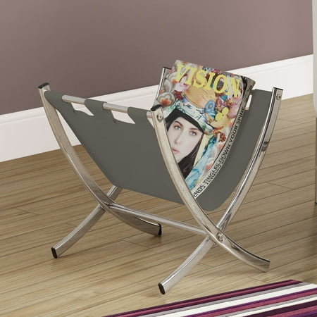 - Magazine Rack - Grey Leather-Look / Chrome Metal