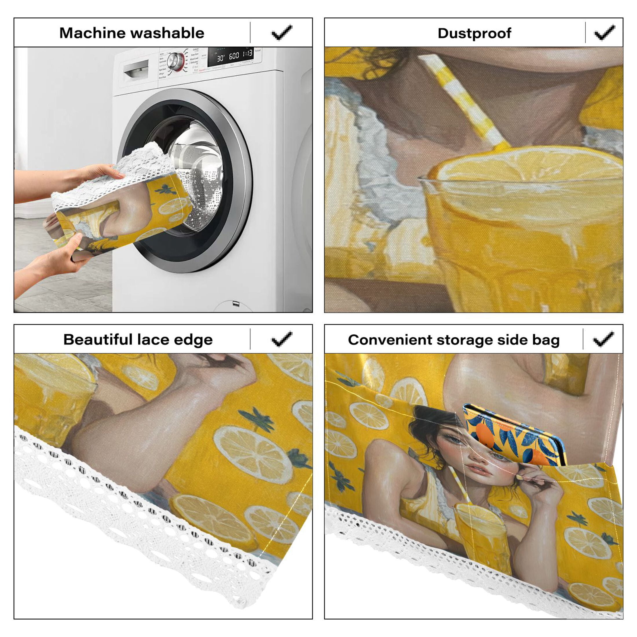 Lemonade GirlWasher and Dryer Covers Dust-Proof and Oil Resistant Fridge Cover with 4 Storage Pockets Washing Machine Top Cover for Laundry Kitchen Home 51.2 x 22 In