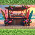 thumbnail image 5 of Colorful Flamingo Surfboard Banner Tropical Decorations Floral Backdrop Summer Beach Party for Outdoor Celebration Hawaiian Luau, 5 of 7