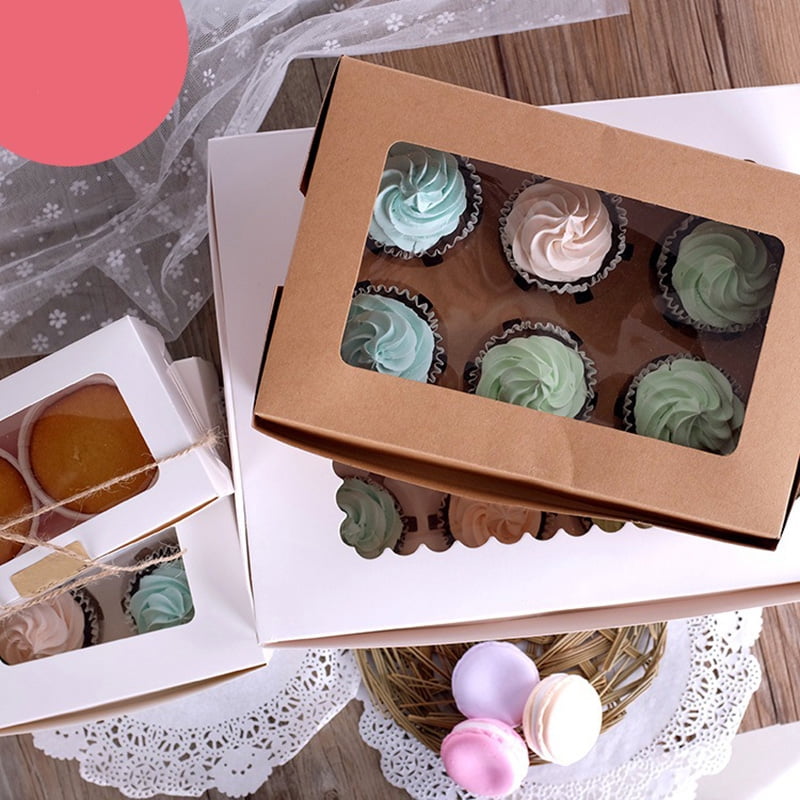 Ningb Cupcake Packaging Box 10PCS 2/4/6 Holes Kraft Paper Muffin Box Wedding Party Case Holder Box 