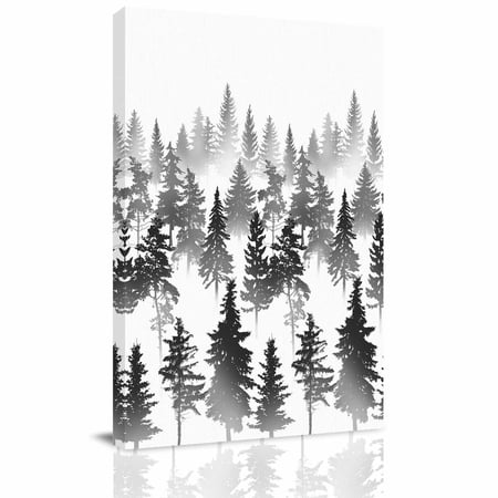 Canvas Wall Art Christmas Framed Canvas Prints for Kitchen Bedroom Black Forest Tree Fall Foggy Abstract Landscape Small Gallery Wrapped Wall Decor for Home Office Gifts 8 x12 Ship Next Day