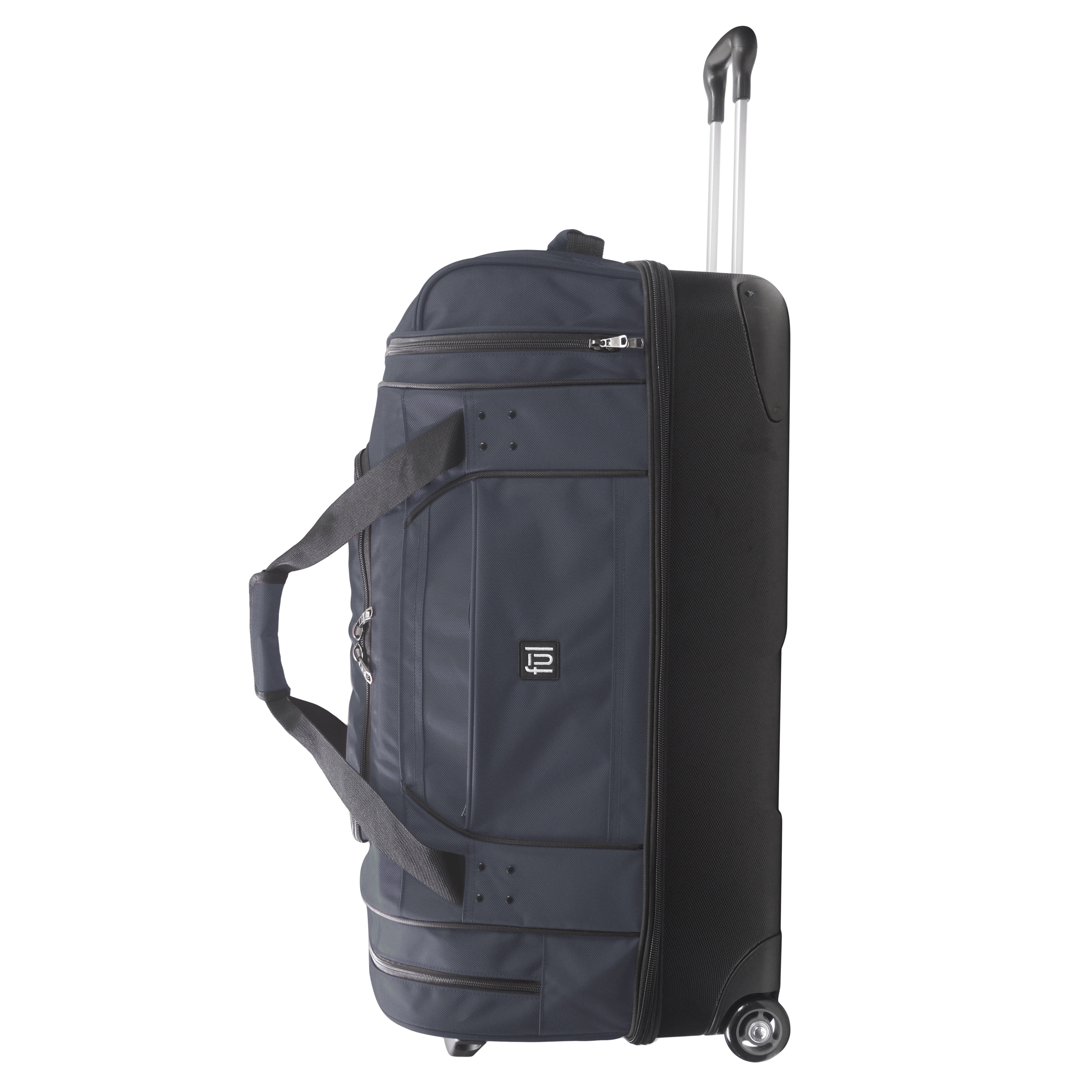 FUL Workhorse 30-Inch Rolling Duffel Bag, Split-Level Travel Luggage with Hardshell Base and Wheels, Navy