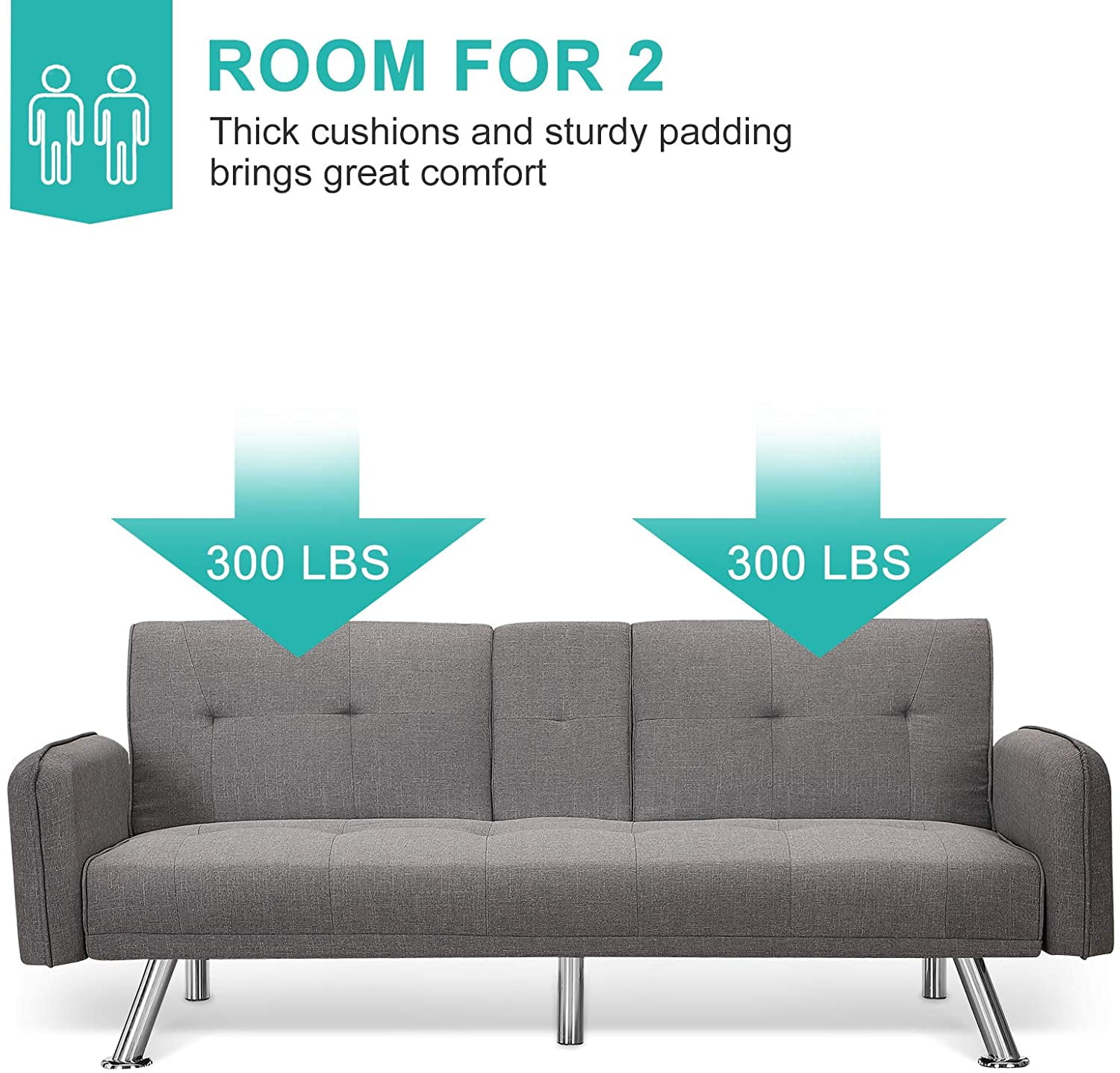 Lowestbest Modern Sofa Bed, Lounge Sleeper Couch, Upholstered Sofas with 2 Cup Holders (Light Gray) Lowestbest Modern Sofa Bed, Lounge Sleeper Couch, Upholstered Sofas with 2 Cup Holders (Light Gray)