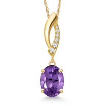 Gem Stone King 14K Yellow Gold Purple Amethyst and Lab Grown Diamond Pendant Necklace for Women | 1.63 Cttw | Gemstone February Birthstone | Oval 9X7MM | With 18 inch Chain