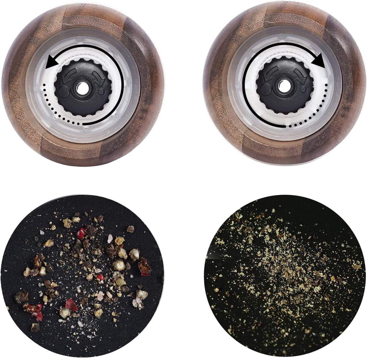 Salt and Pepper Grinder Set with Mill Tray, Set of 2 Salt and Pepper Mill with Ceramic Grinder Acacia Wood, Height 13 cm / 5 inch, Dia 6 cm