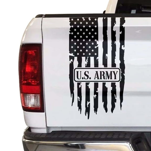 U.S. Army USAF USMC US Navy Decal Distressed American USA US Flag Truck Tailgate Vinyl Decal Compatible with most Pickup Trucks Military Enlisted Man Sticker (11" x 20", Black)