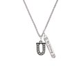 thumbnail image 2 of Delight Jewelry Black Nickeltone Crystal Initial - U - Beaded Border - Silvertone Be Strong and Courageous Bar Charm Necklace, 23", 2 of 4