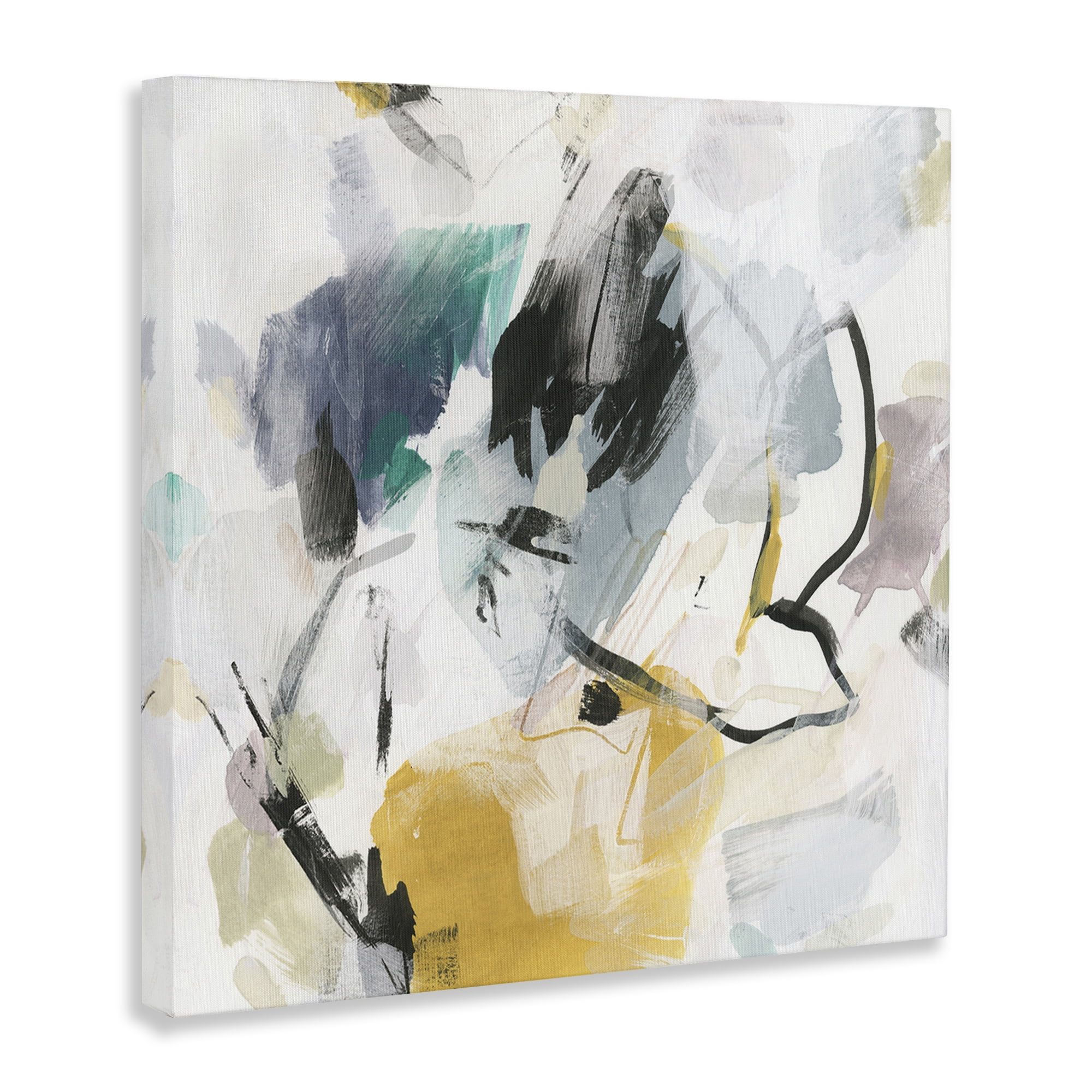 Stupell Industries Chaotic Abstract Yellow Accent Abstract Painting Gallery Wrapped Canvas Art Print Wall Art, 17 x 17