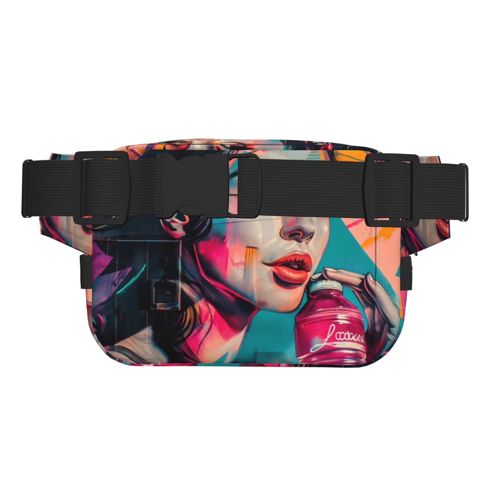 Picia Vibrant Street Art Portrait Print Square Double-Layer Waist Bag Mini Adjustable Waist Belt Bag Exercise Running Travel Hiking