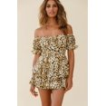 thumbnail image 2 of Cismea - Mini Vestido Floral de Manga Corta con Cuello Cuadrado Y Dobladillo Fruncido para Mujer（Amarillo） Cismea falda, 2 of 4