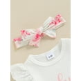 thumbnail image 6 of Suealasg Baby Girls 3Pcs Summer Clothes 3 6 12 18 24 Months Infant Short Sleeve Letter Heart Print Romper +Floral Print Shorts + Headband Set Newborn Girls Casual Outfit, 6 of 8