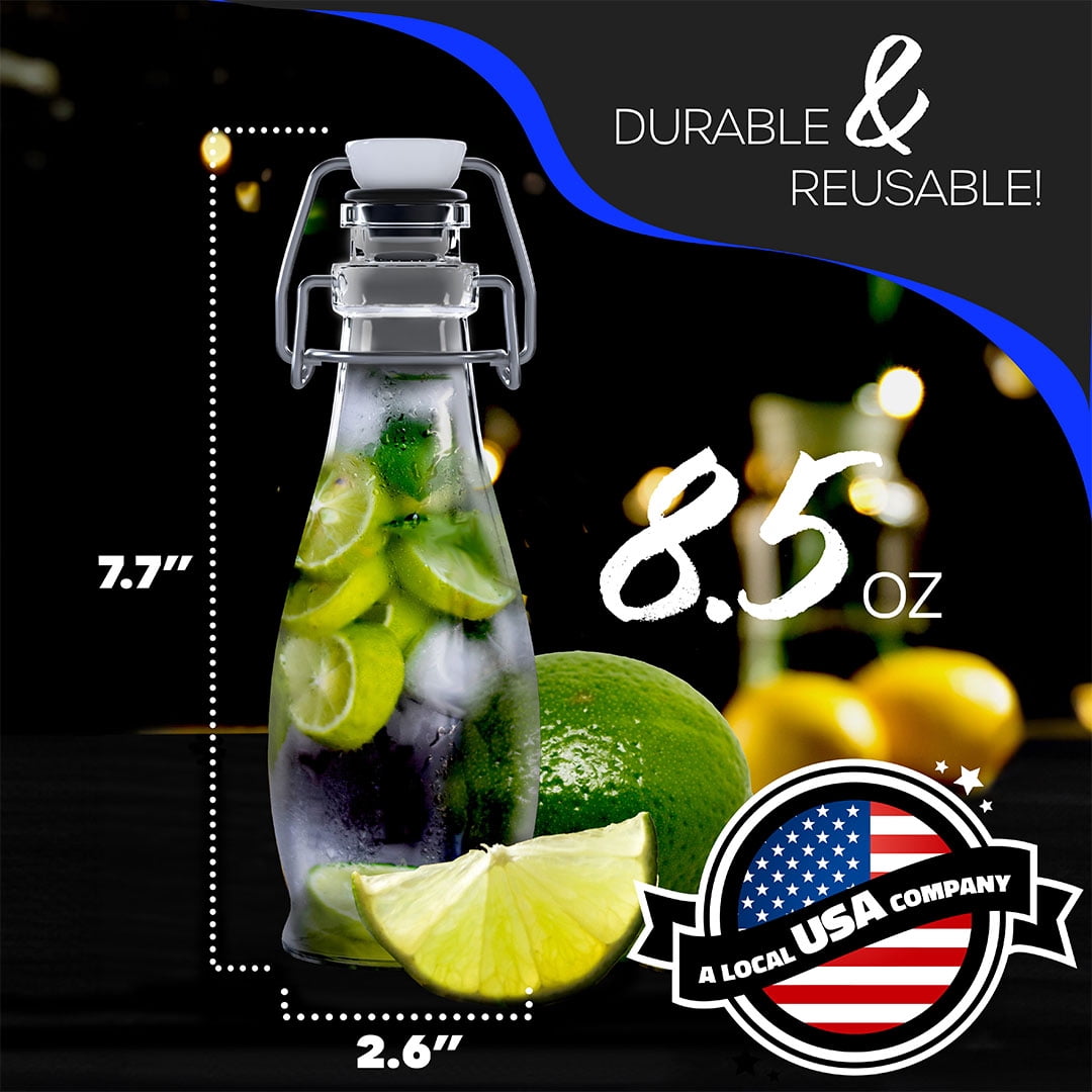 Nevlers 8.5 oz Teardrop Swing Top Glass Bottles (Pack of 12) | Includes Funnel, Brush, Tags, Shrink Wrap and Marker