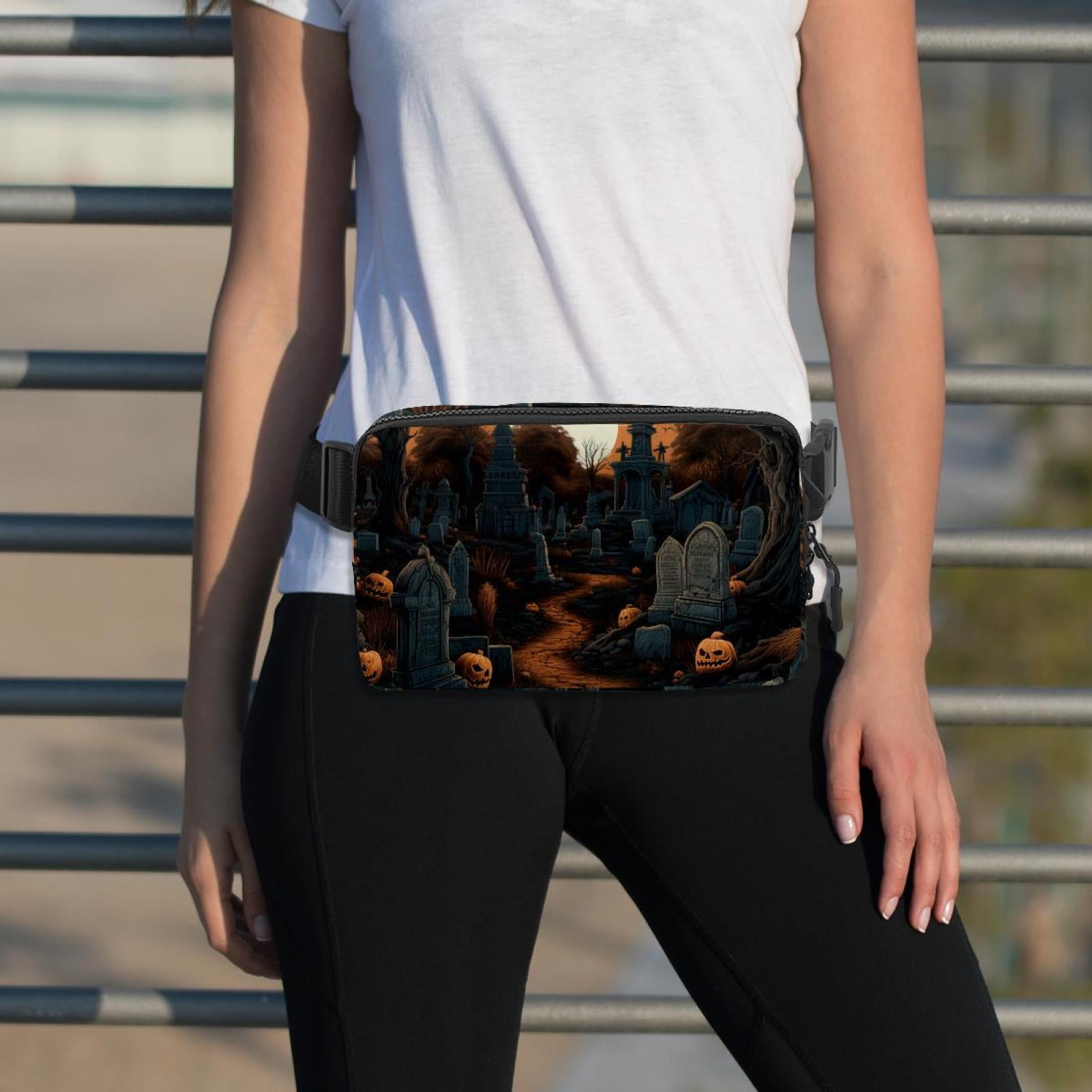 Halloween Graveyard Lightweight Adjustable Running Belt Waist Bag with Extension Strap - Unisex