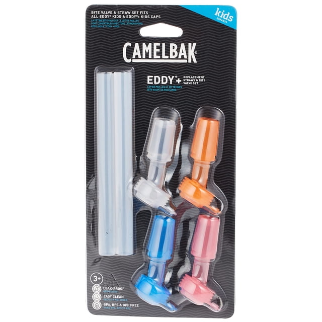 Botella de agua CamelBak eddy+ Kids con válvula de mordida y pajitas, paquete de 4