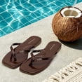 thumbnail image 2 of Womens Square Flip Flops, Patent Leather Flat Sandals with Memory Foam Insole, Non-Slip Lightweight Minimalist Open Toe Summer Vacation Dressy Beach Essentials Slippers, 2 of 7