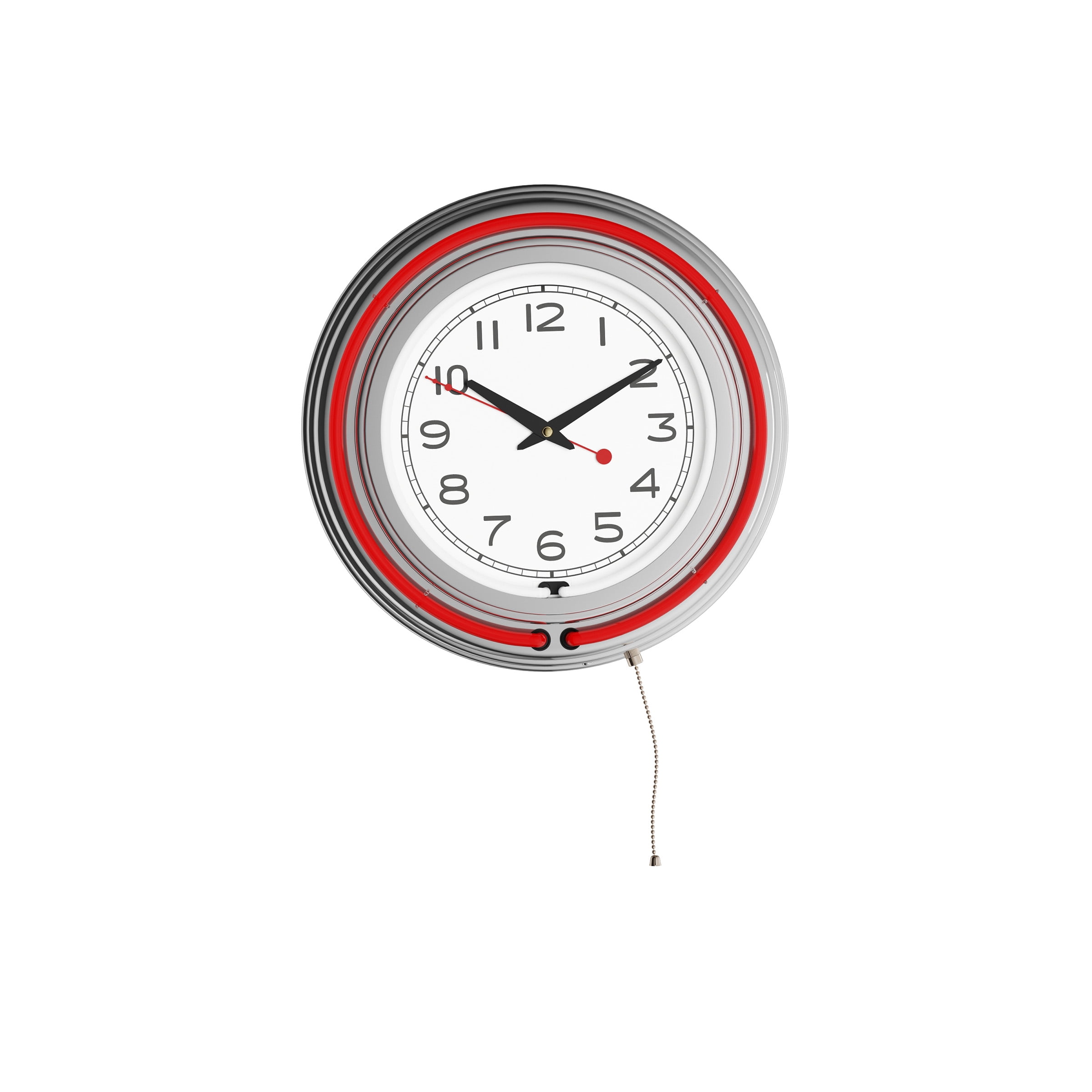 Retro Neon Wall Clock - Battery Operated Wall Clock Vintage Bar Garage Kitchen Game Room ? 14 Inch Round Analog by Lavish Home (Red and White)
