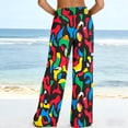 thumbnail image 5 of MYAOYI Women's Colorful Abstract Print Wide Leg Pants, Smocked High Waist Palazzo Trousers with Pockets, 5 of 7