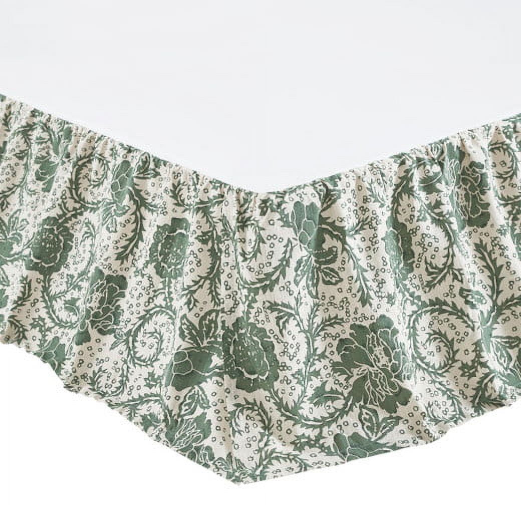VHC Brands Dorset, Farmhouse Bed Skirt Dust Ruffle, Floral, Queen, Green, 60x80x16