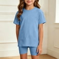 thumbnail image 6 of Juorvia Girls'clothing Sets Toddler Summer Casual Loose Fitted Crew Neck T-Shirts Slim Layering Shorts(1-2 Years,Sky Blue), 6 of 7